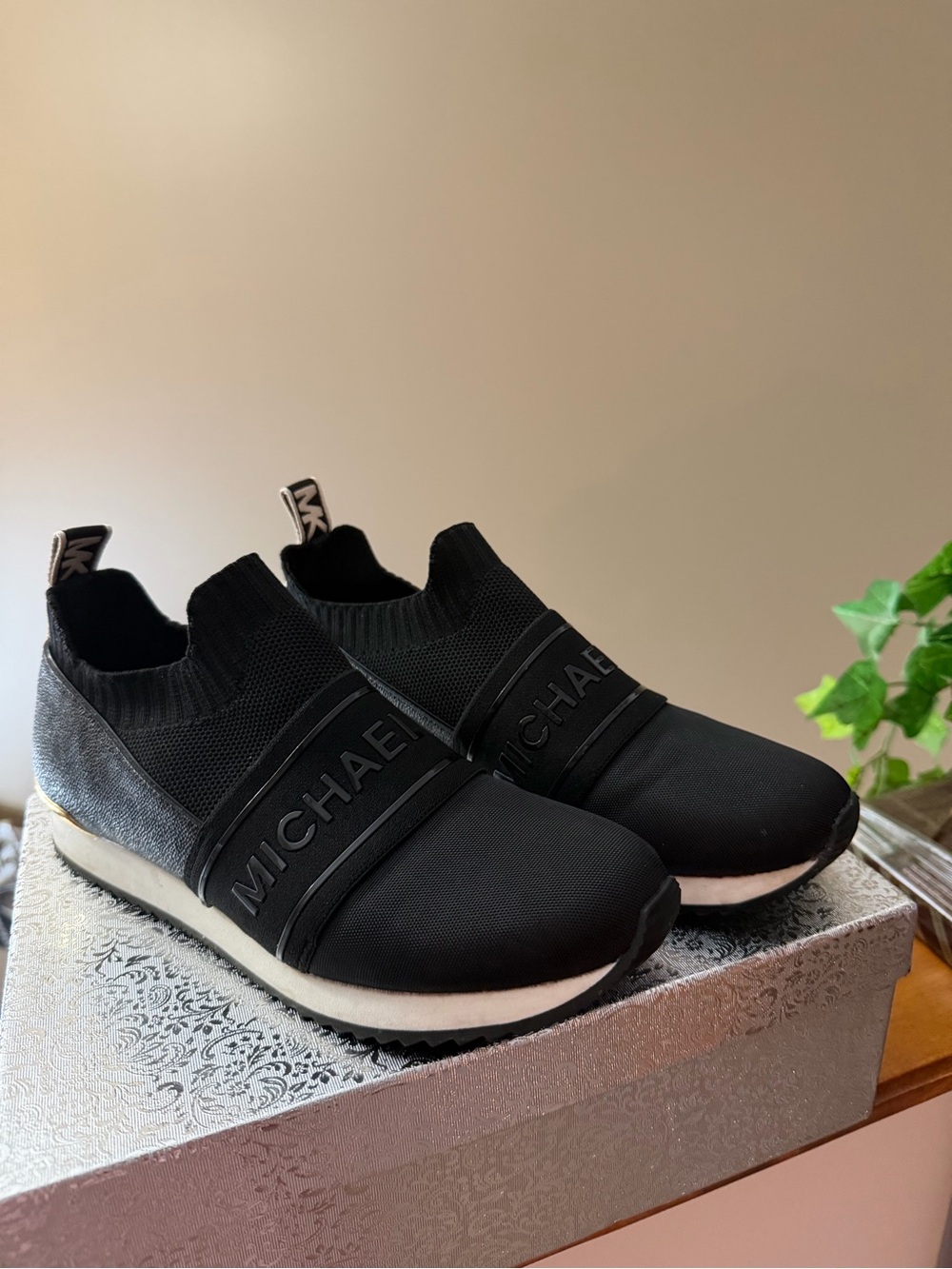 Michael Kors Black and White Slip-On Logo Sneakers
